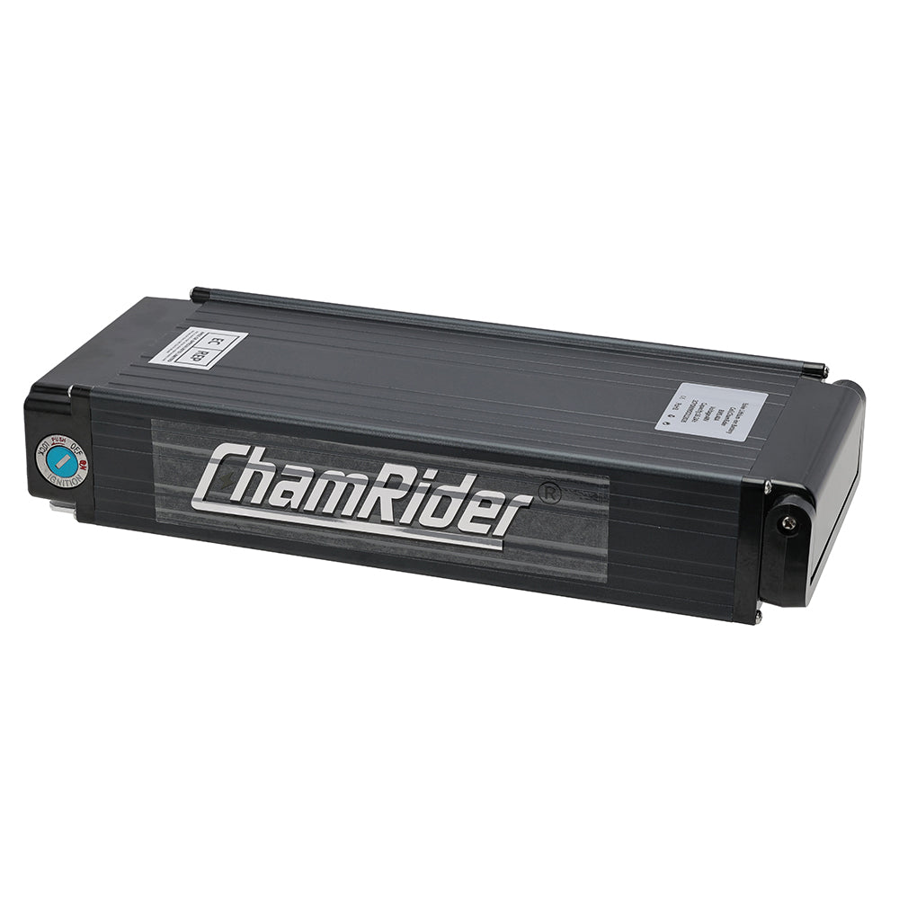 ChamRider Lightweight Rear Rack E-Bike Battery Model 106 – 36V & 48V, 20Ah & 25Ah, Compatible with 350W, 750W & 1500W Motors, 18650 & 21700 Cells, European Certified, Bafang Compatible