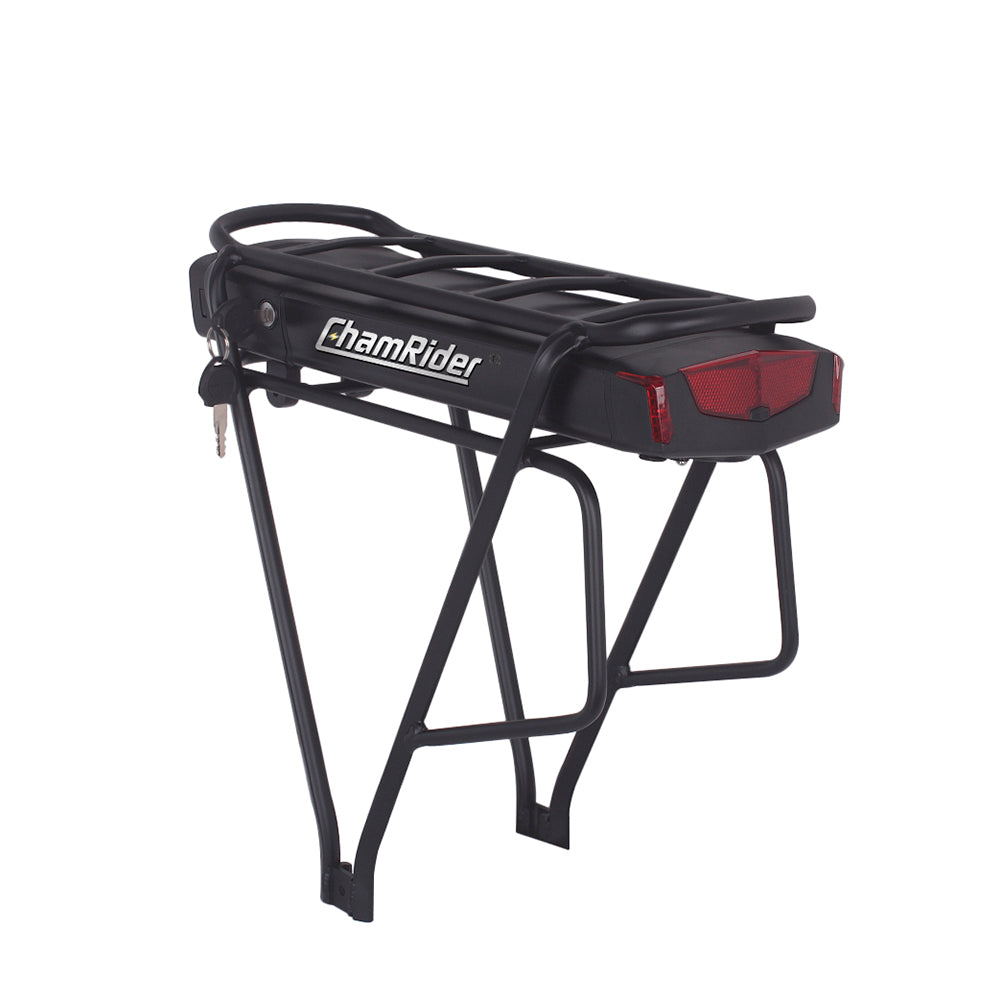 ChamRider Extended Rear Rack E-Bike Battery Model C – 36V, 48V & 52V, 15Ah & 20Ah Samsung 50G Cells, Lithium-Ion Battery Pack Compatible with Bafang Motors