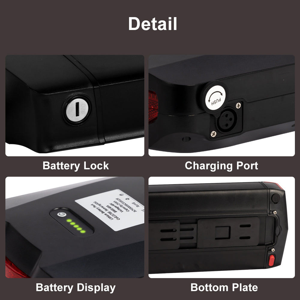 Original ChamRider Rear Rack E-Bike Battery – 36V, 48V & 52V, 25Ah-35Ah Capacity, Compatible with 300W-1500W Motors, 25A & 40A BMS, Powerful Battery for Bafang and More