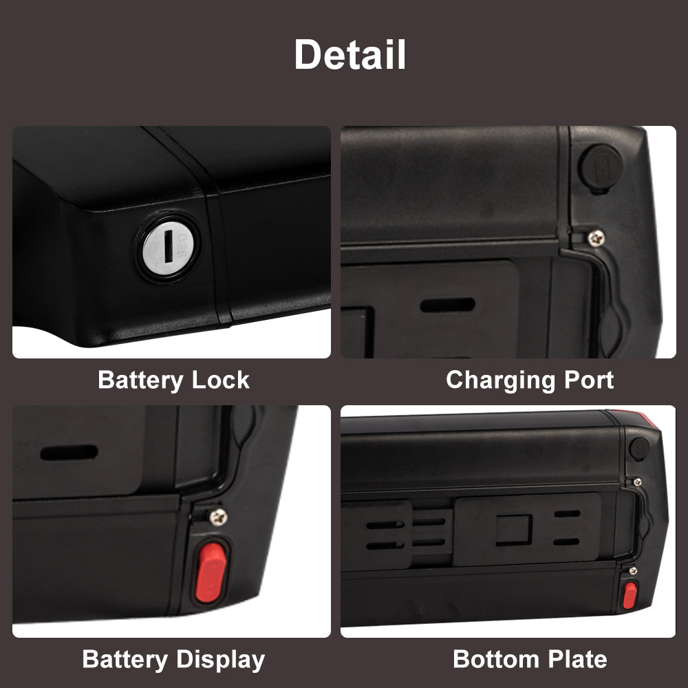 ChamRider Extended Rear Rack E-Bike Battery Model C – 36V, 48V & 52V, 15Ah & 20Ah Samsung 50G Cells, Lithium-Ion Battery Pack Compatible with Bafang Motors