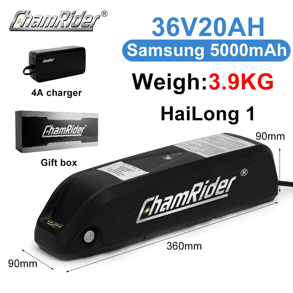ChamRider 36V Down Tube E-Bike Battery – Samsung 21700 Cells, High Capacity, Smart BMS, Compact & Long-Lasting Power for Electric Bikes (250W–1000W)