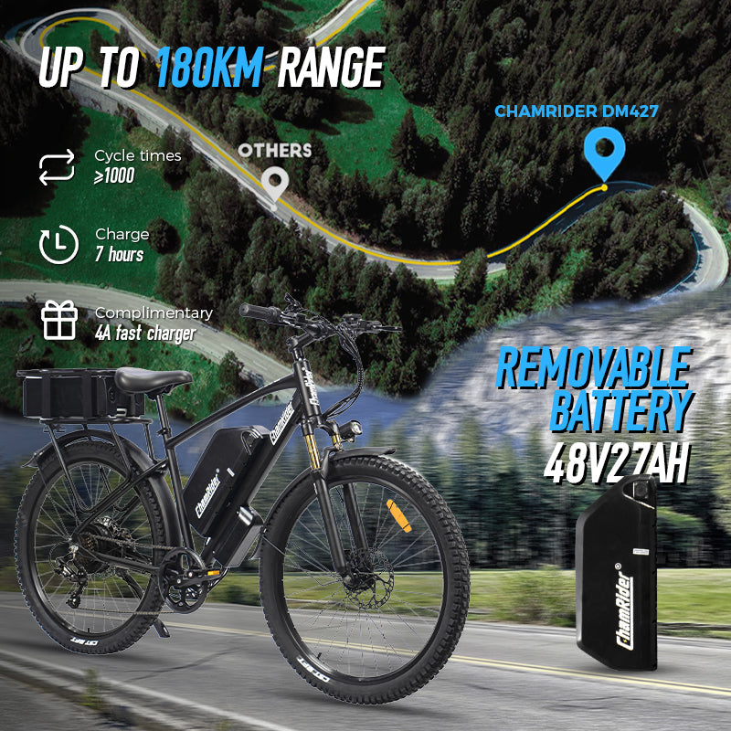 ChamRider DM427 Ebike – 27.5" 48V 27Ah Battery, 60-90KM Range, 750W Motor – Ideal Lightweight Commuter & Delivery E-MTB
