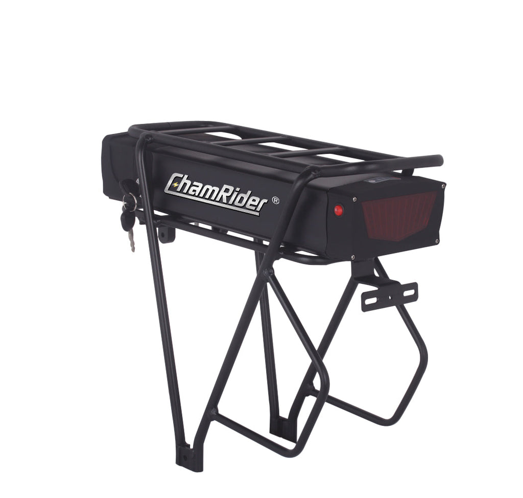 Original ChamRider Rear Rack E-Bike Battery – 36V, 48V & 52V, 25Ah-35Ah Capacity, Compatible with 300W-1500W Motors, 25A & 40A BMS, High-Performance Battery for Bafang and More.