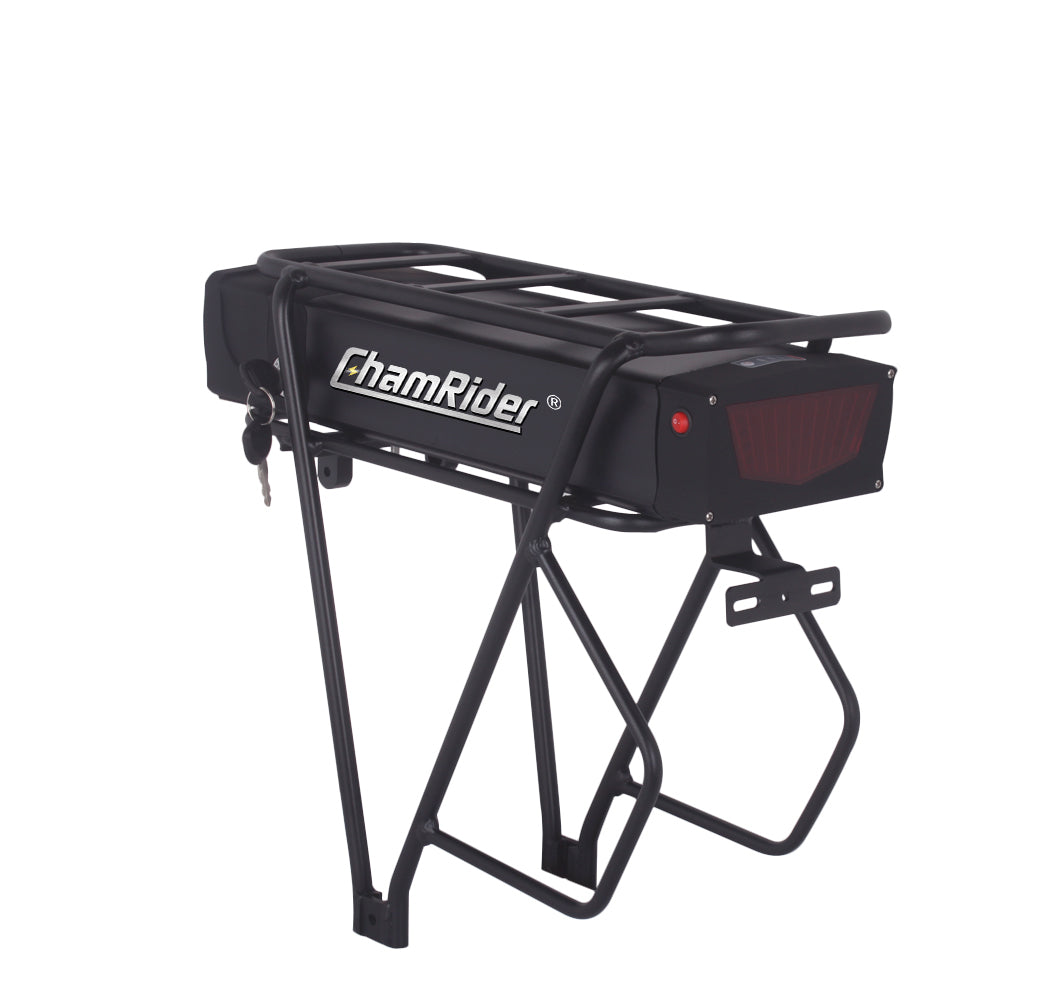 Original ChamRider Rear Rack E-Bike Battery – 36V, 48V & 52V, 25Ah-35Ah Capacity, Compatible with 300W-1500W Motors, 25A & 40A BMS, High-Performance Battery for Bafang and More.