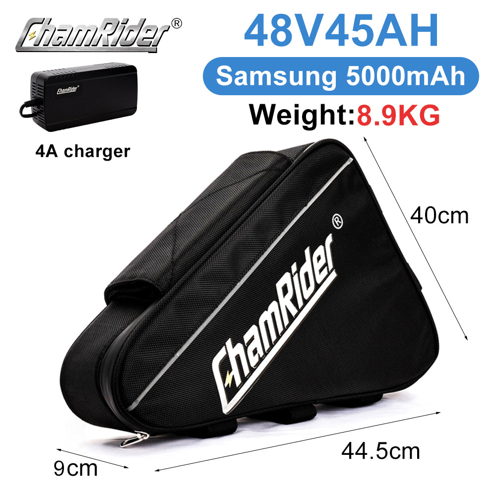 ChamRider High-Capacity Triangle E-Bike Battery | Samsung 21700 | 48V / 52V / 60V / 72V | 2000W–3000W | Smart BMS