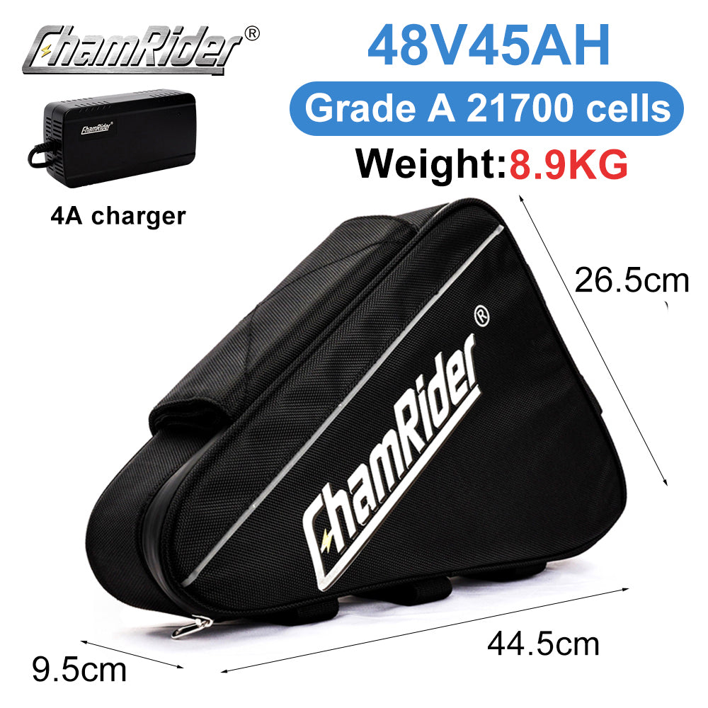 ChamRider High-Capacity Triangle E-Bike Battery | Samsung 21700 | 48V / 52V / 60V / 72V | 2000W–3000W | Smart BMS