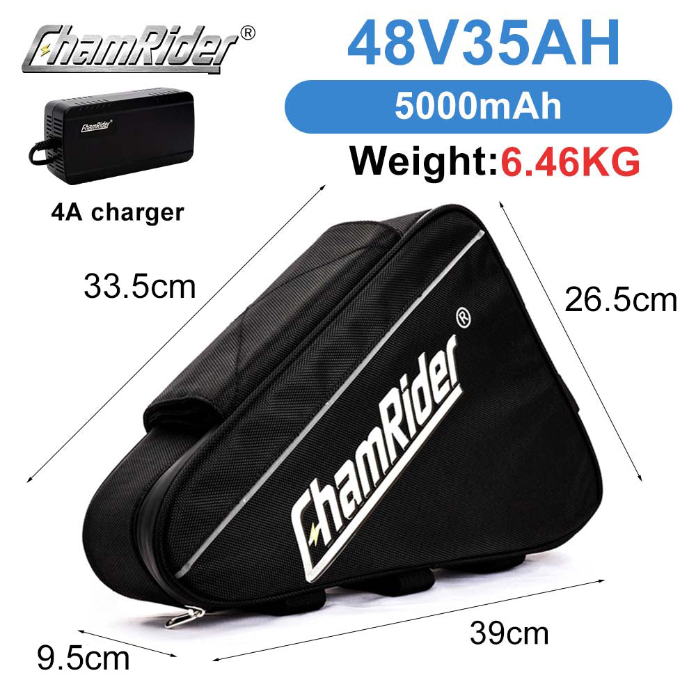 ChamRider Long-Lasting Small Triangle E-Bike Battery | Samsung 21700 Cells | 48V / 52V | High Capacity | 2000W–3000W | Super Powerful | Bafang Compatible