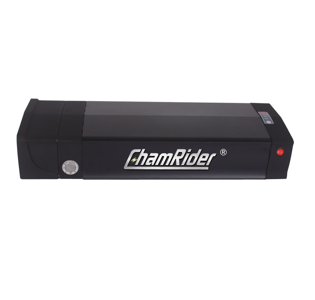Original ChamRider Rear Rack E-Bike Battery – 36V, 48V & 52V, 25Ah-35Ah Capacity, Compatible with 300W-1500W Motors, 25A & 40A BMS, High-Performance Battery for Bafang and More.