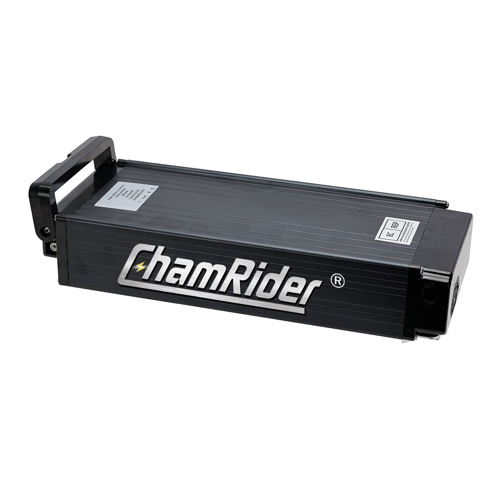 ChamRider Lightweight Rear Rack E-Bike Battery Model 106 – 36V & 48V, 20Ah & 25Ah, Compatible with 350W, 750W & 1500W Motors, 18650 & 21700 Cells, European Certified, Bafang Compatible