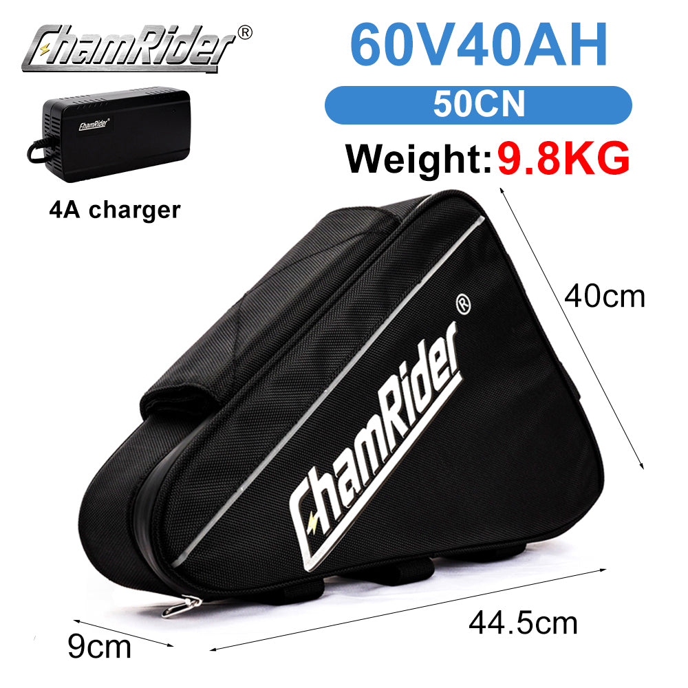 ChamRider High-Capacity Triangle E-Bike Battery | Samsung 21700 | 48V / 52V / 60V / 72V | 2000W–3000W | Smart BMS