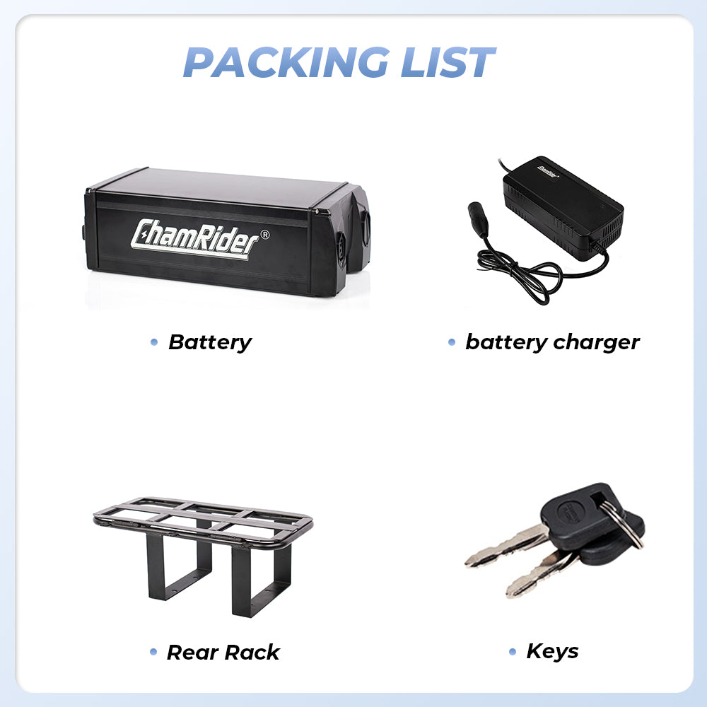 ChamRider 48V 50Ah Polymer Cell Delivery E-Bike Battery – Super Large Capacity with Max 50A BMS, Ideal as Additional or Replacement Battery