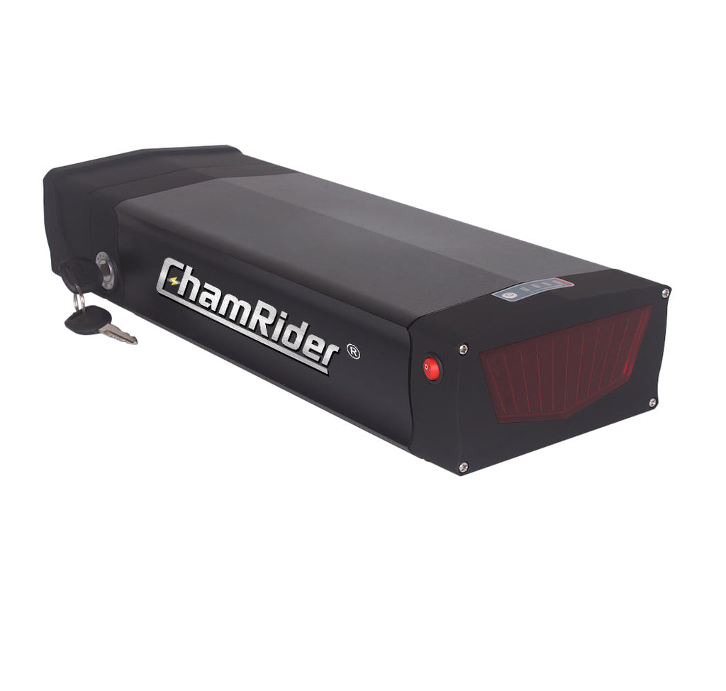 Original ChamRider Rear Rack E-Bike Battery – 36V, 48V & 52V, 25Ah-35Ah Capacity, Compatible with 300W-1500W Motors, 25A & 40A BMS, High-Performance Battery for Bafang and More.