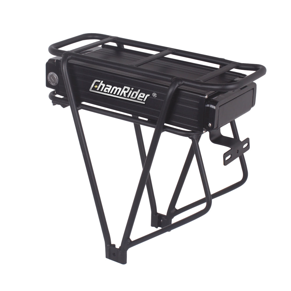 ChamRider Lightweight Rear Rack E-Bike Battery Model 106 – 36V & 48V, 20Ah & 25Ah, Compatible with 350W, 750W & 1500W Motors, 18650 & 21700 Cells, European Certified, Bafang Compatible