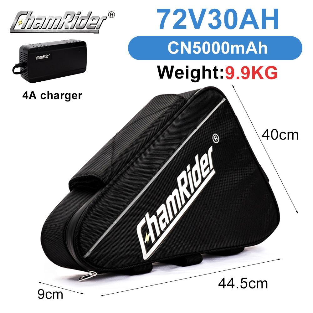 ChamRider High-Capacity Triangle E-Bike Battery | Samsung 21700 | 48V / 52V / 60V / 72V | 2000W–3000W | Smart BMS
