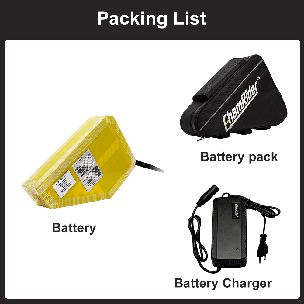 ChamRider High-Capacity Triangle E-Bike Battery | Samsung 21700 | 48V / 52V / 60V / 72V | 2000W–3000W | Smart BMS