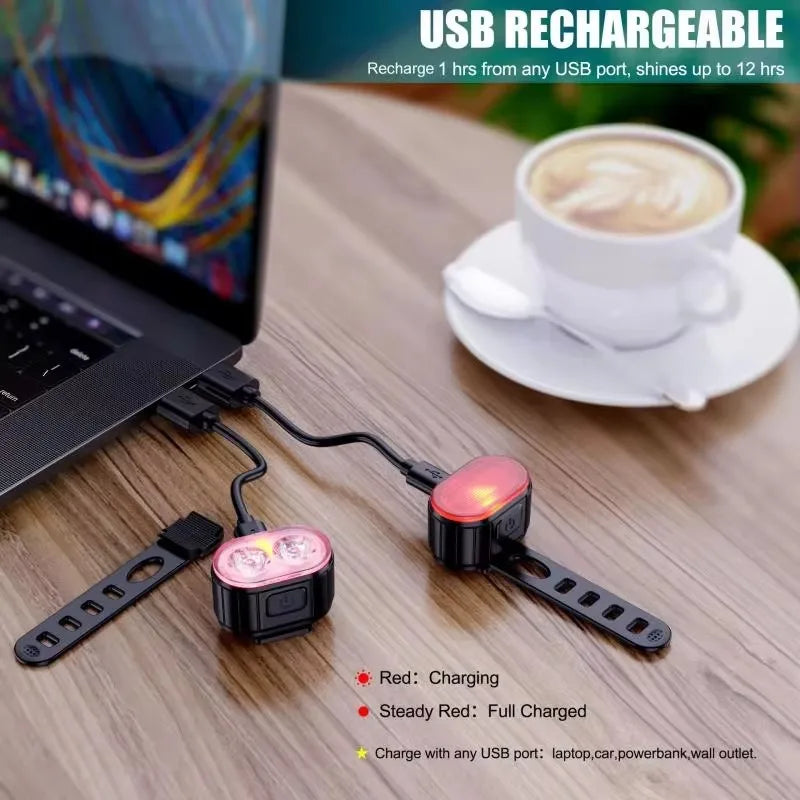 USB Rechargeable Bike Lights – Front and Rear Set for E-Bikes