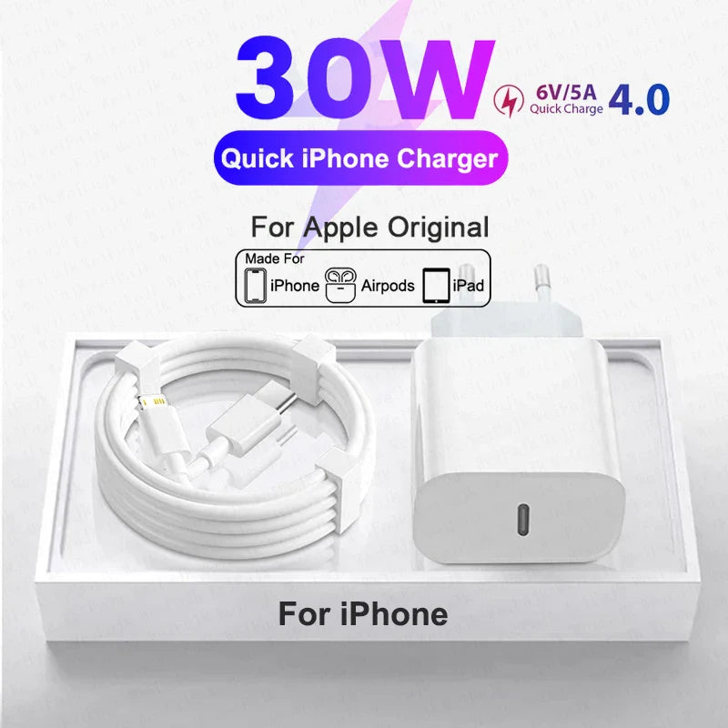 0W Quick Charger for iPhone – USB-C Fast Charging Cable