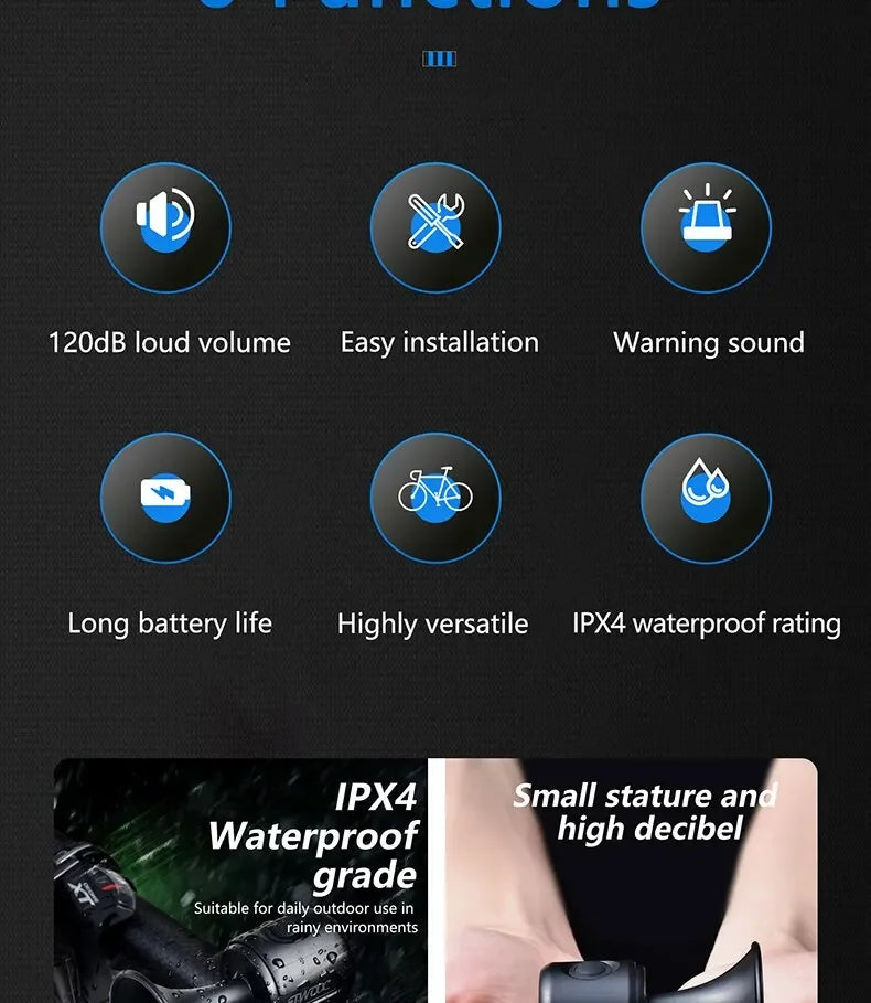 Loud Electronic Horn for E-Bikes – 120dB, Waterproof