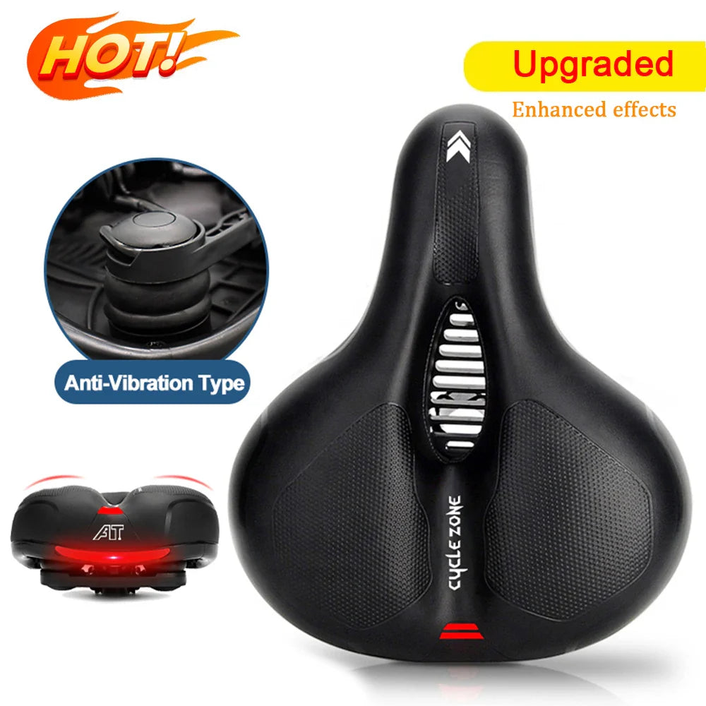 Hollow Breathable Bicycle Saddle Men Women MTB Road Bike Saddle Shock Absorbing Comfortable Big Butt Bike Seat Safety Warning