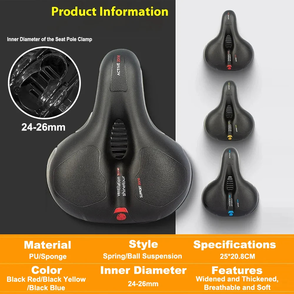Hollow Breathable Bicycle Saddle Men Women MTB Road Bike Saddle Shock Absorbing Comfortable Big Butt Bike Seat Safety Warning