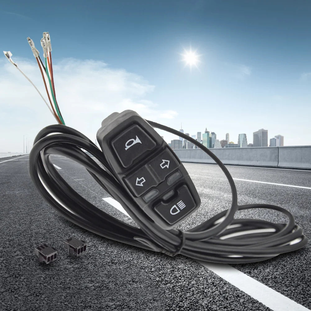 E-Bike Front and Rear Light Set – 24V/36V/48V Headlight with Horn, Tail Light with Turn Signals, Rack Mount, Switch Control, Easy Installation