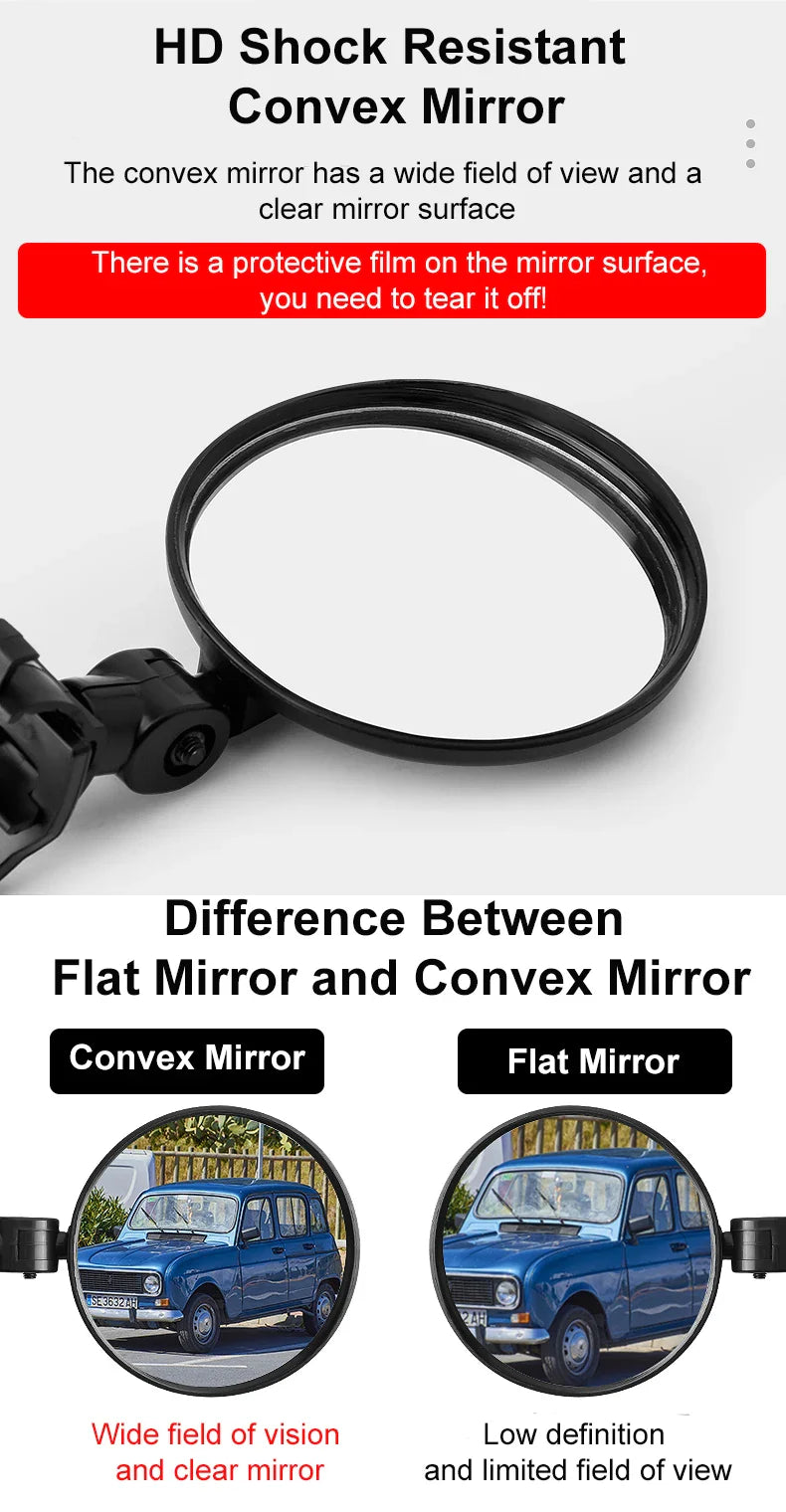 Universal Bike Rearview Mirrors – 2PCS, Rotatable 360°