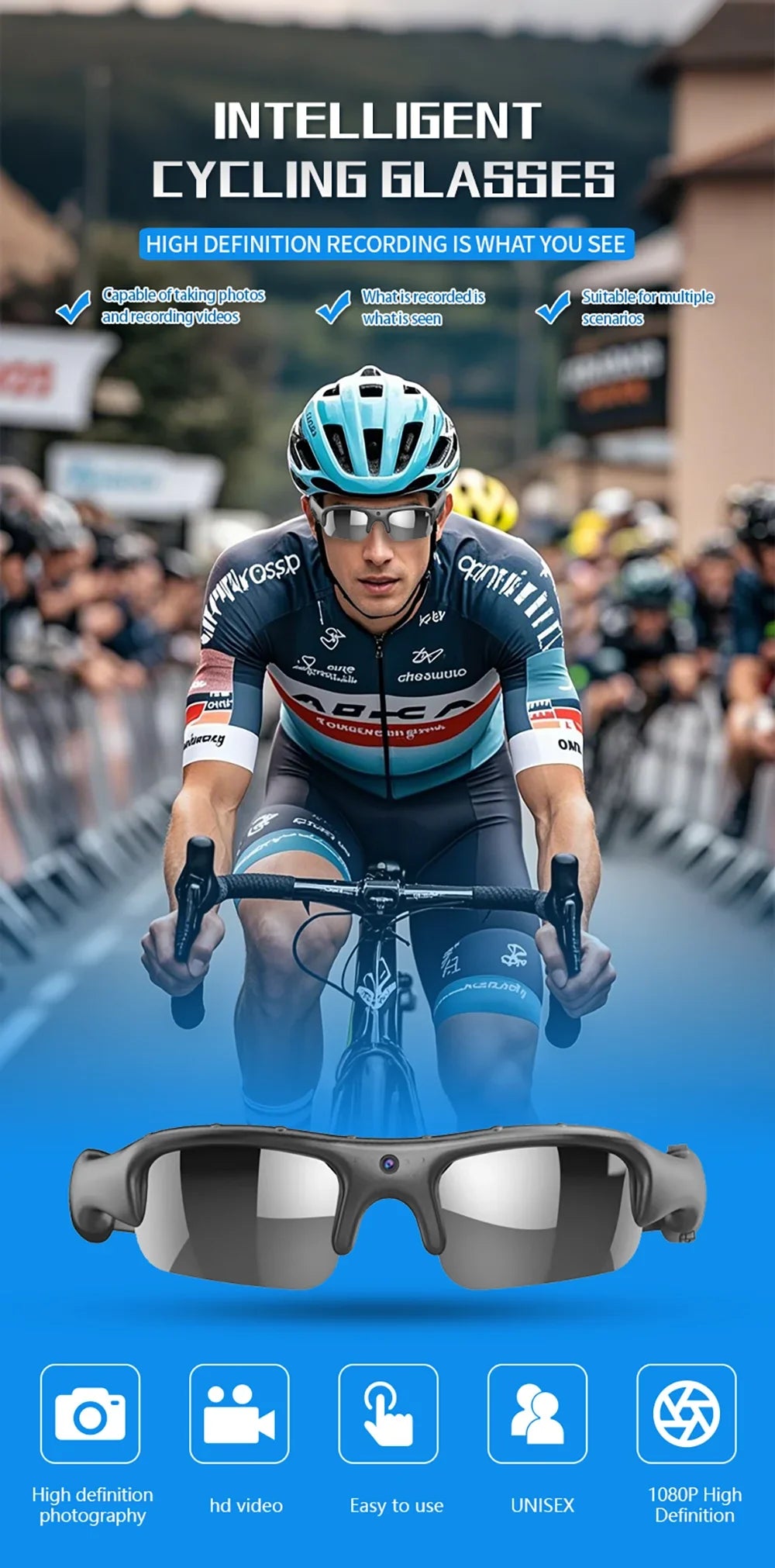 WiFi Camera Glasses – 1080P HD Video for E-Bike Riders