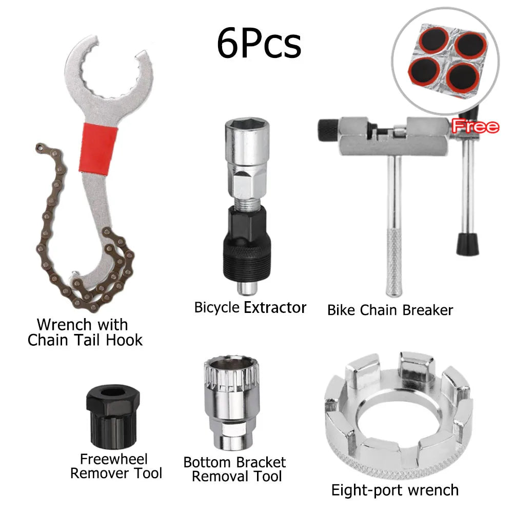 Bicycle Repair Tool Kits Flywheel Remover Cutter Chain Breaker Crank Puller Spoke Wrench MTB Road Bike Maintenance Tools Set