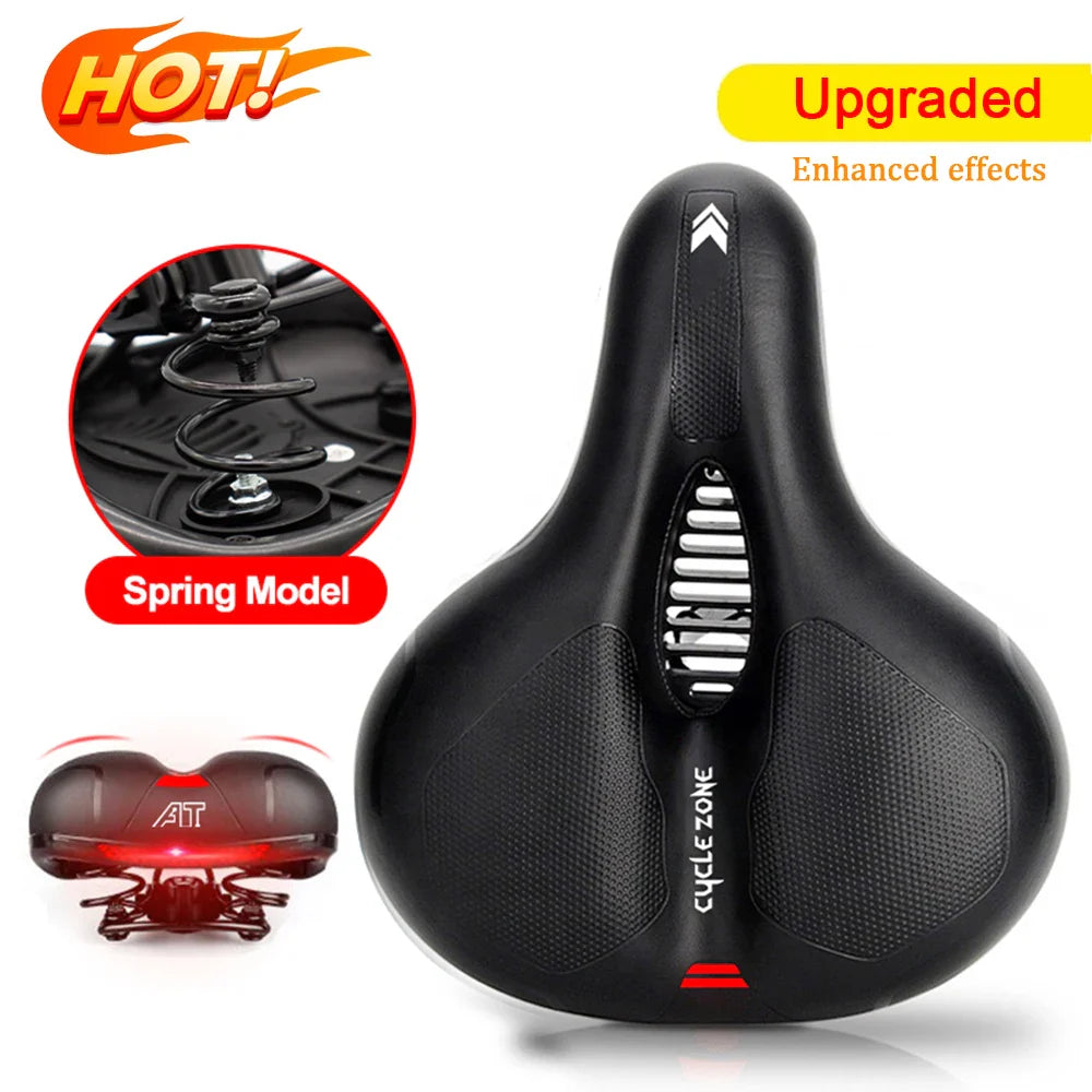 Hollow Breathable Bicycle Saddle Men Women MTB Road Bike Saddle Shock Absorbing Comfortable Big Butt Bike Seat Safety Warning