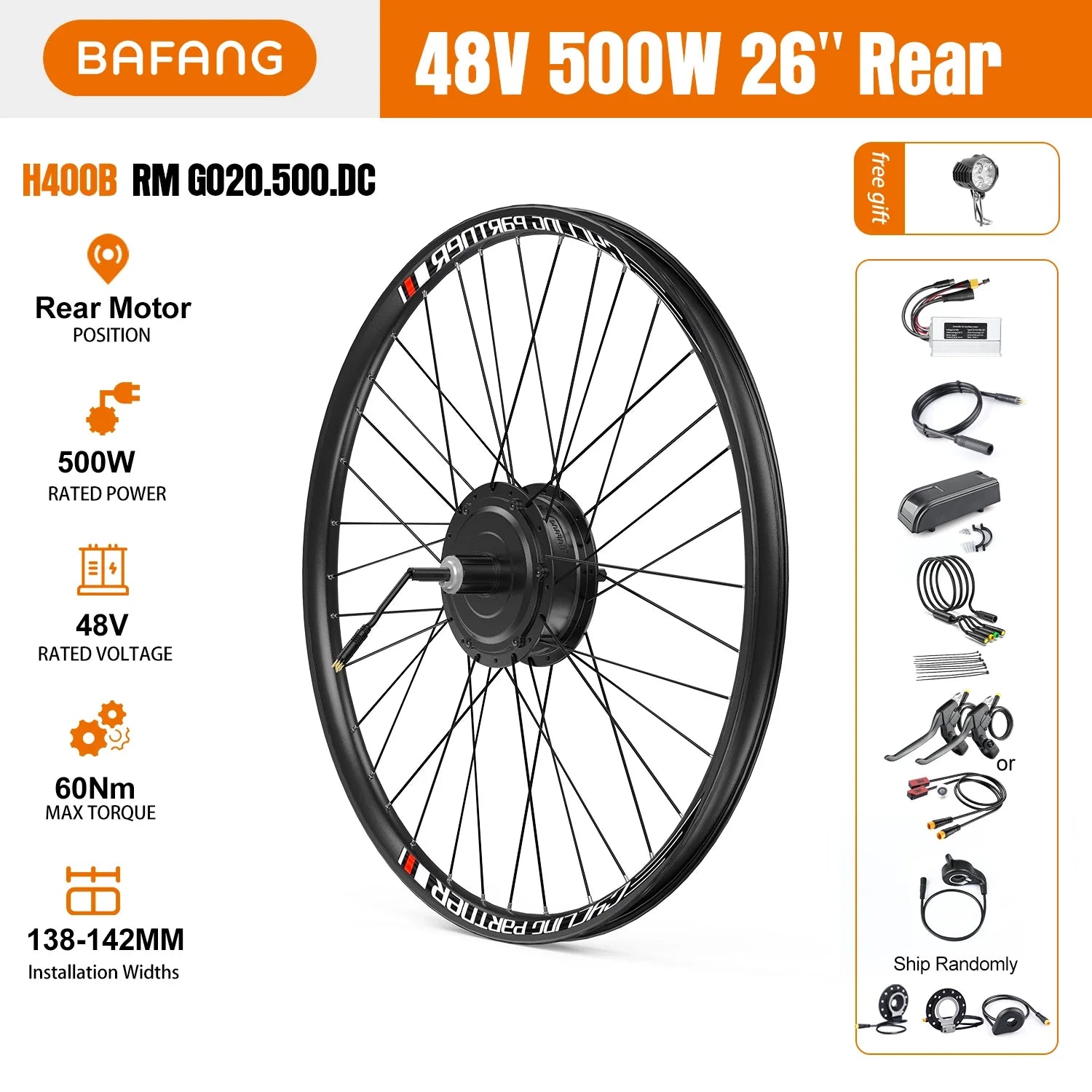 26" 48V 500W Rear Hub Motor Kit - Cassette Compatible E-Bike Conversion