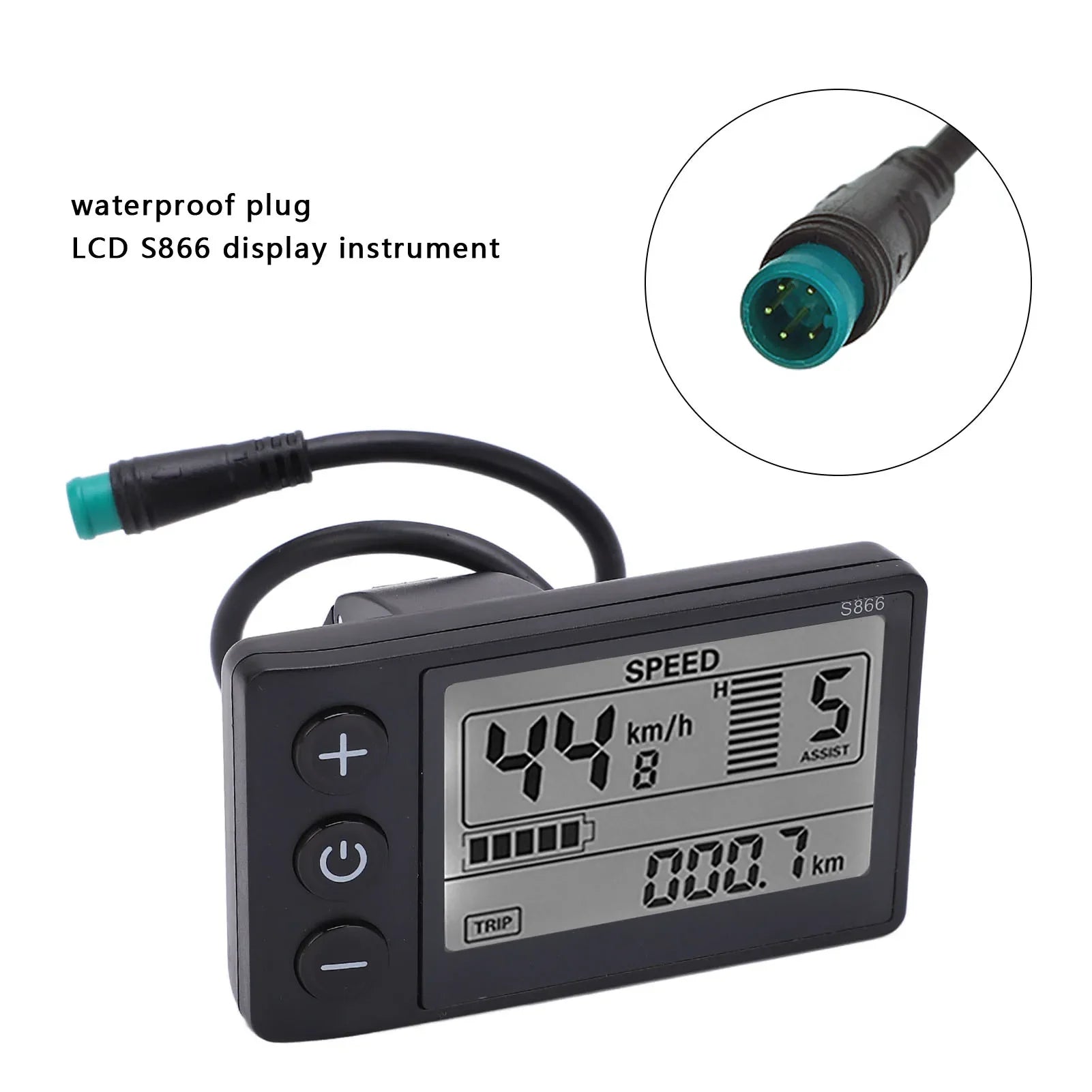S866 Electric Bike LCD Display Meter 24V 36V 48V Control Panel with Waterproof Plug