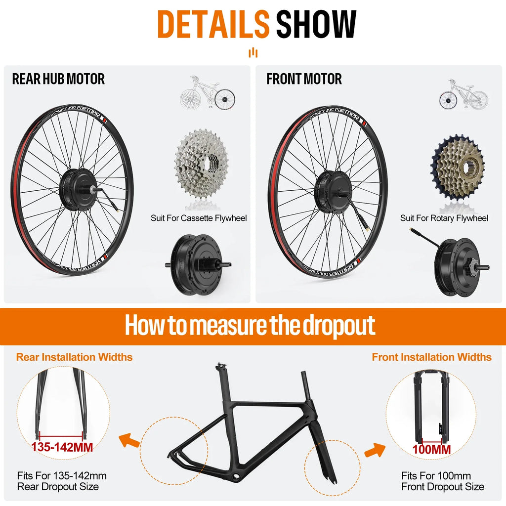 27.5" 48V 500W Rear Hub Motor Kit - Cassette Compatible E-Bike Conversion