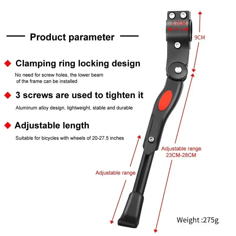 Side Kickstand for Bicycles – Adjustable, Fits Multiple Wheel Sizes