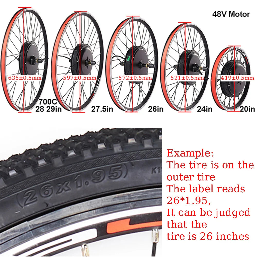 26" 48V 1000W Front/Rear Hub Motor Kit – CSC Rim – Cassette Compatible – E-Bike Conversion Kit