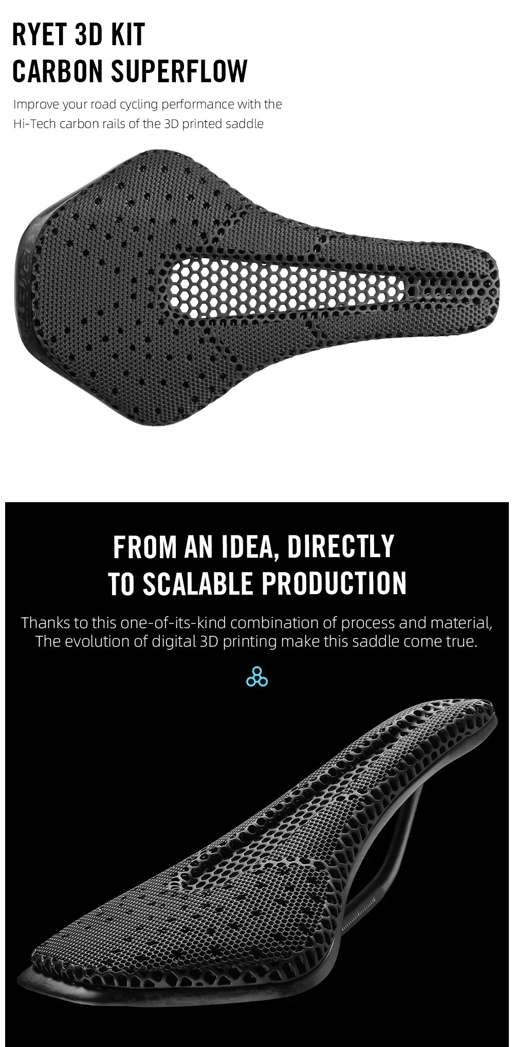 RYET 3D Printed Bicycle Saddle Ultralight Carbon Fiber Hollow Comfortable Breathable MTB Gravel Road bike Cycling Seat Parts
