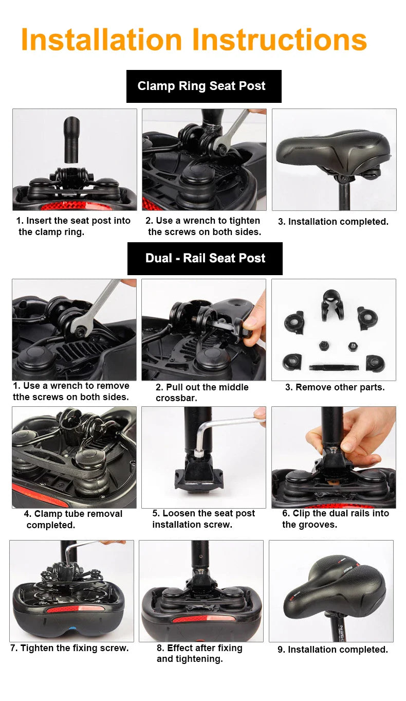 Hollow Breathable Bicycle Saddle Men Women MTB Road Bike Saddle Shock Absorbing Comfortable Big Butt Bike Seat Safety Warning