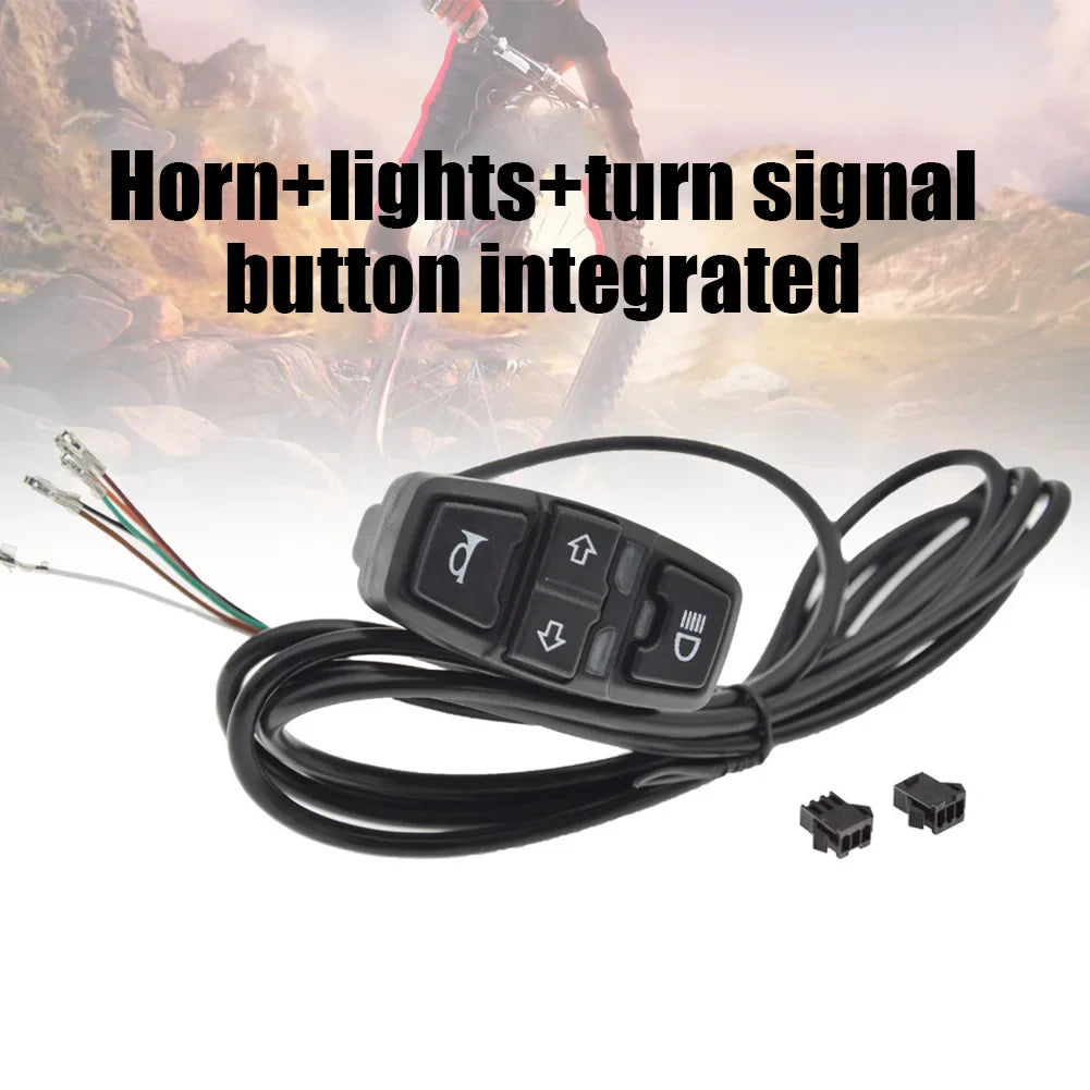 E-Bike Front and Rear Light Set – 24V/36V/48V Headlight with Horn, Tail Light with Turn Signals, Rack Mount, Switch Control, Easy Installation