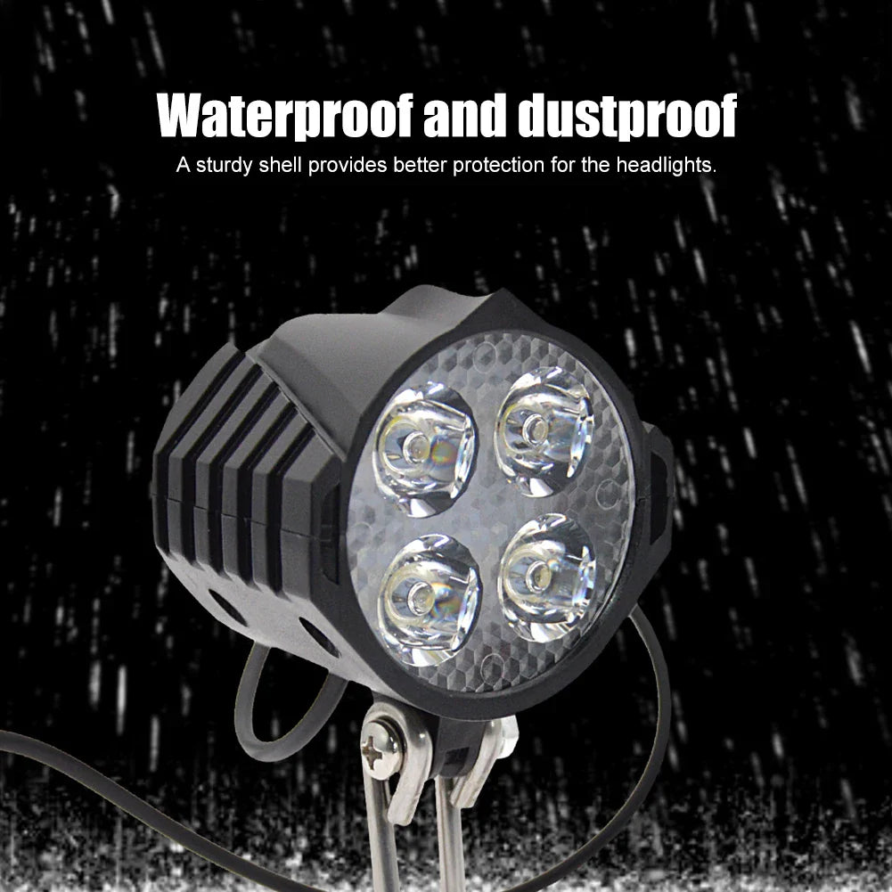 E-Bike Front and Rear Light Set – 24V/36V/48V Headlight with Horn, Tail Light with Turn Signals, Rack Mount, Switch Control, Easy Installation