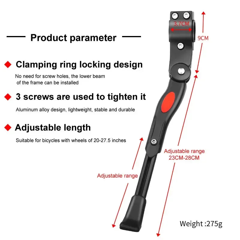 Side Kickstand for Bicycles – Adjustable, Fits Multiple Wheel Sizes