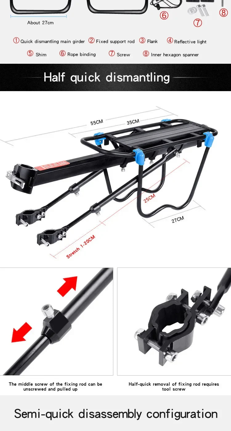 Quick Release Mountain Bike Rear Seat Rack Bicycle Carrier Baggage Rack Cycling Equipment Single Speed Bike Accessories