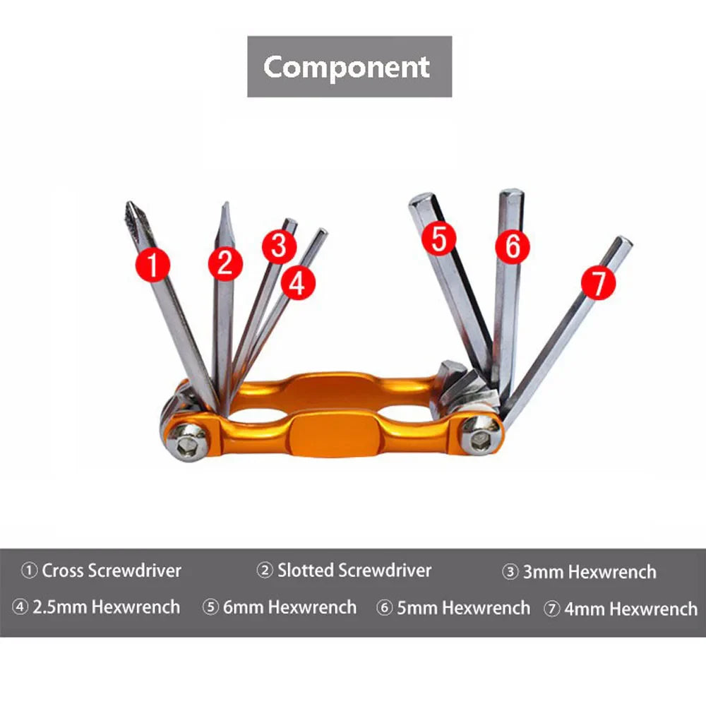 Lightweight Portable 7 in 1 Mountain Bike Cycling Multi Repair Tools Kit Bicycle Repaire Set Spoke Hex Allen Wrench Screwdrivers