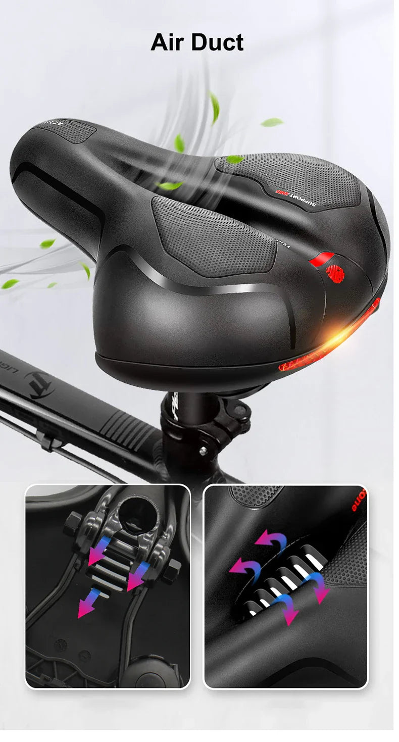Hollow Breathable Bicycle Saddle Men Women MTB Road Bike Saddle Shock Absorbing Comfortable Big Butt Bike Seat Safety Warning