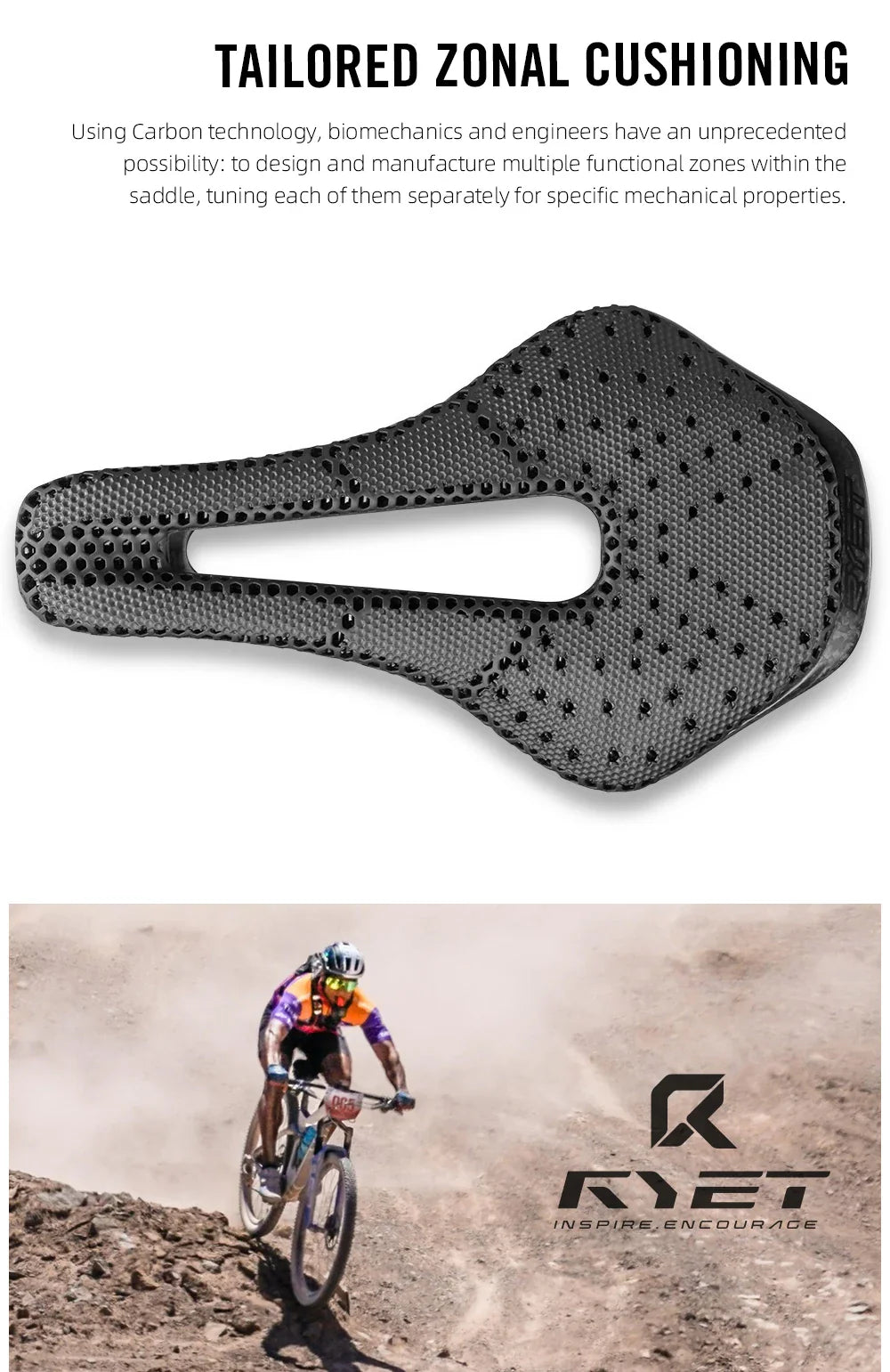 RYET 3D Printed Bicycle Saddle Ultralight Carbon Fiber Hollow Comfortable Breathable MTB Gravel Road bike Cycling Seat Parts