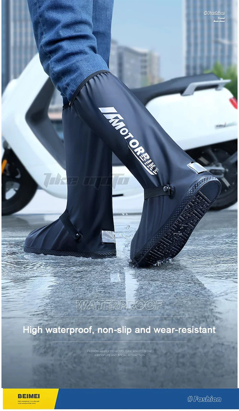 Reflective Waterproof Rain Boots – Non-Slip for E-Bike Cyclists