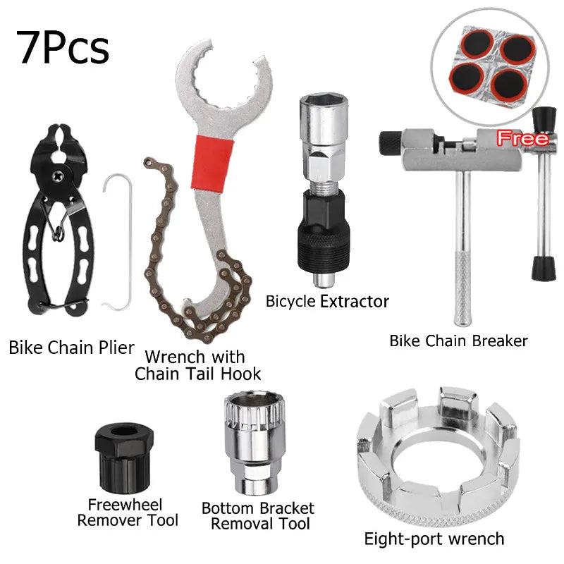 Bicycle Repair Tool Kits Flywheel Remover Cutter Chain Breaker Crank Puller Spoke Wrench MTB Road Bike Maintenance Tools Set