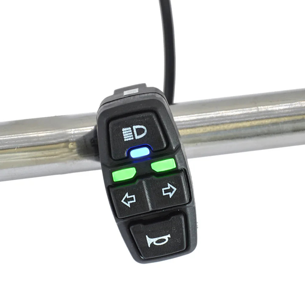 E-Bike Front and Rear Light Set – 24V/36V/48V Headlight with Horn, Tail Light with Turn Signals, Rack Mount, Switch Control, Easy Installation