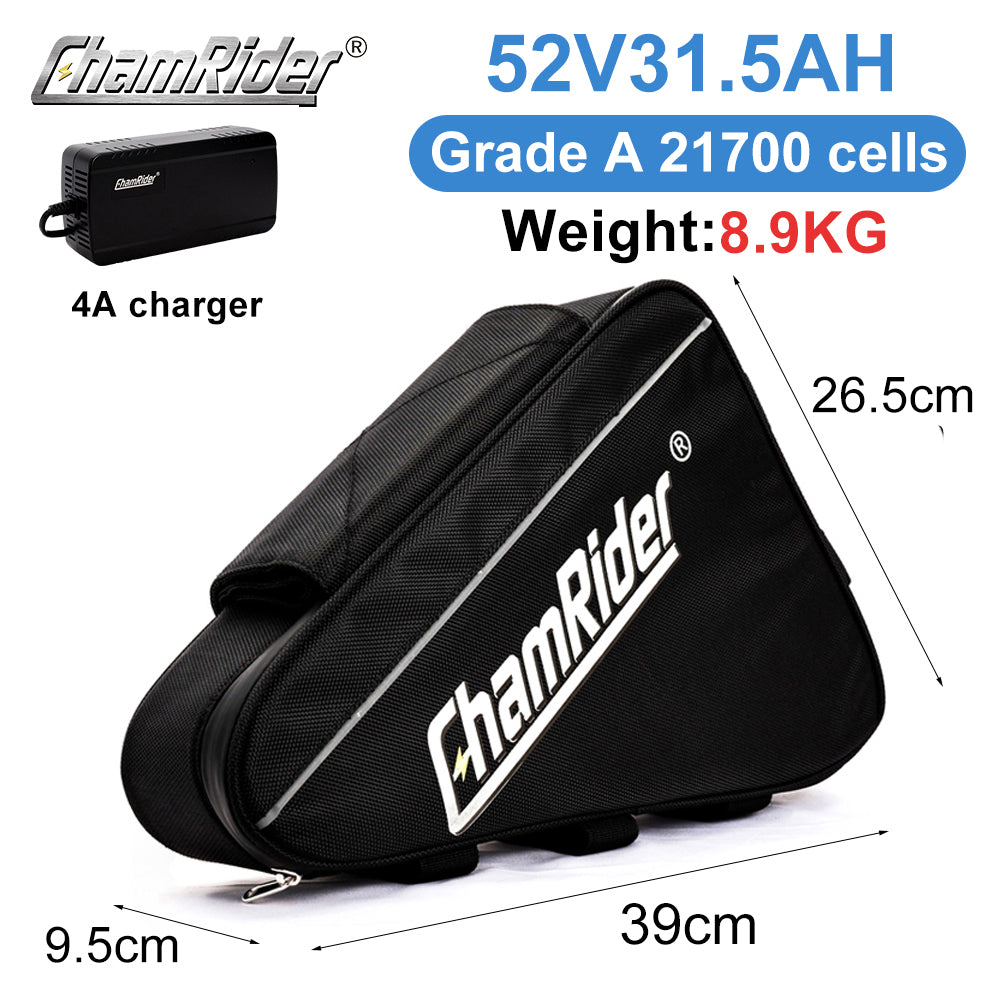 ChamRider Long-Lasting Small Triangle E-Bike Battery | Samsung 21700 Cells | 48V / 52V | High Capacity | 2000W–3000W | Super Powerful | Bafang Compatible