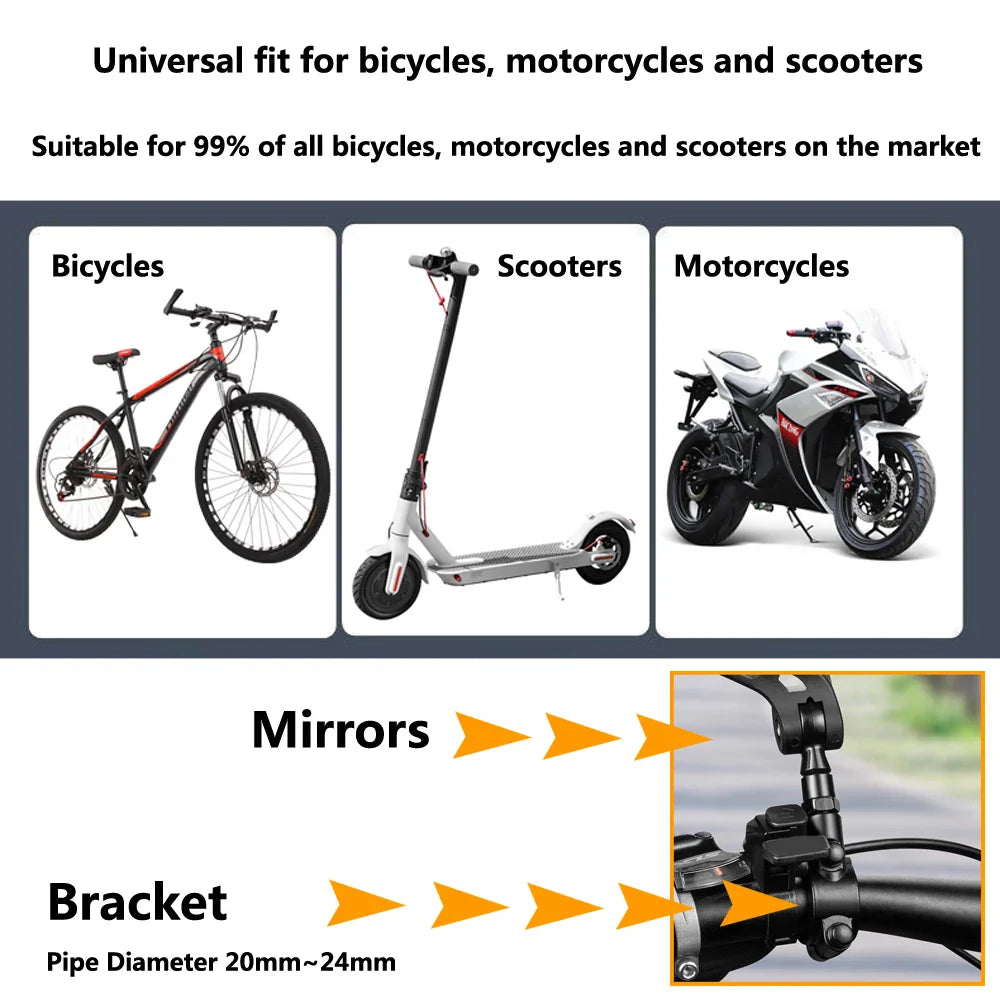 Adjustable Bike Rearview Mirror – 360°, Wide-Angle View