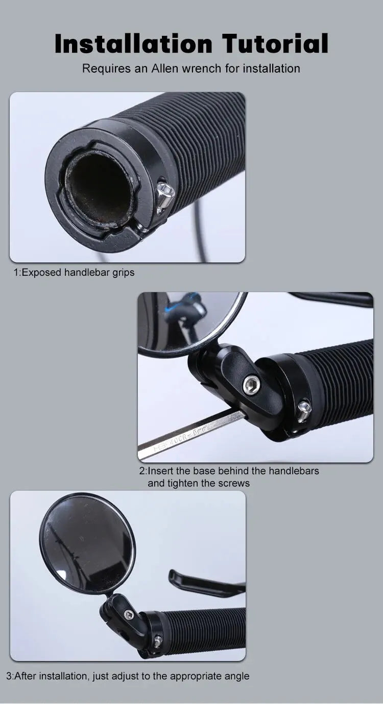 Set of 2 Adjustable Bike Rearview Mirrors – Wide Angle, 360° Rotation