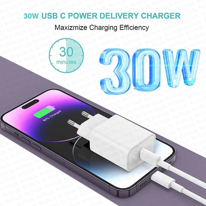 0W Quick Charger for iPhone – USB-C Fast Charging Cable